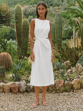 Zara Twist Side Midi Dress Cut Out Sleeveless NWT White Size XS